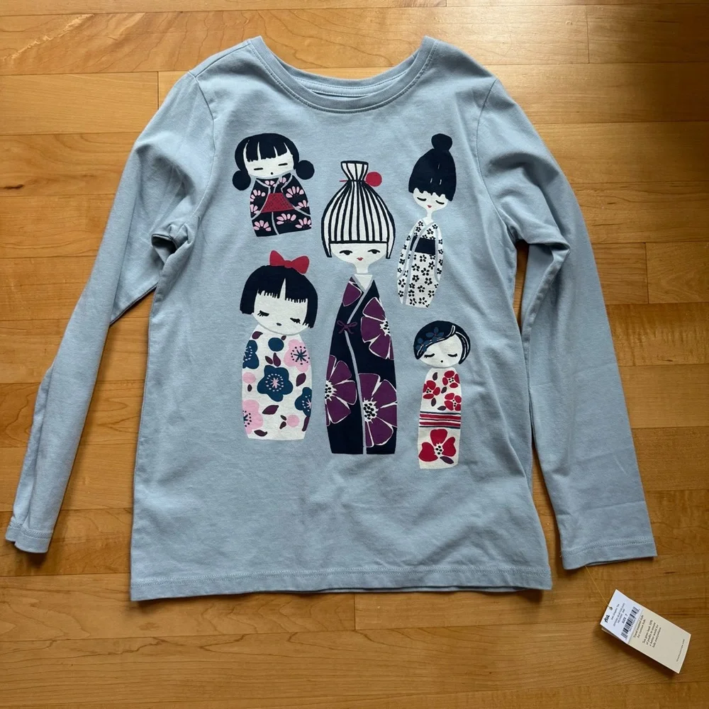 Tea Collection Long Sleeve Shirt - Blue with Multicolor Dolls